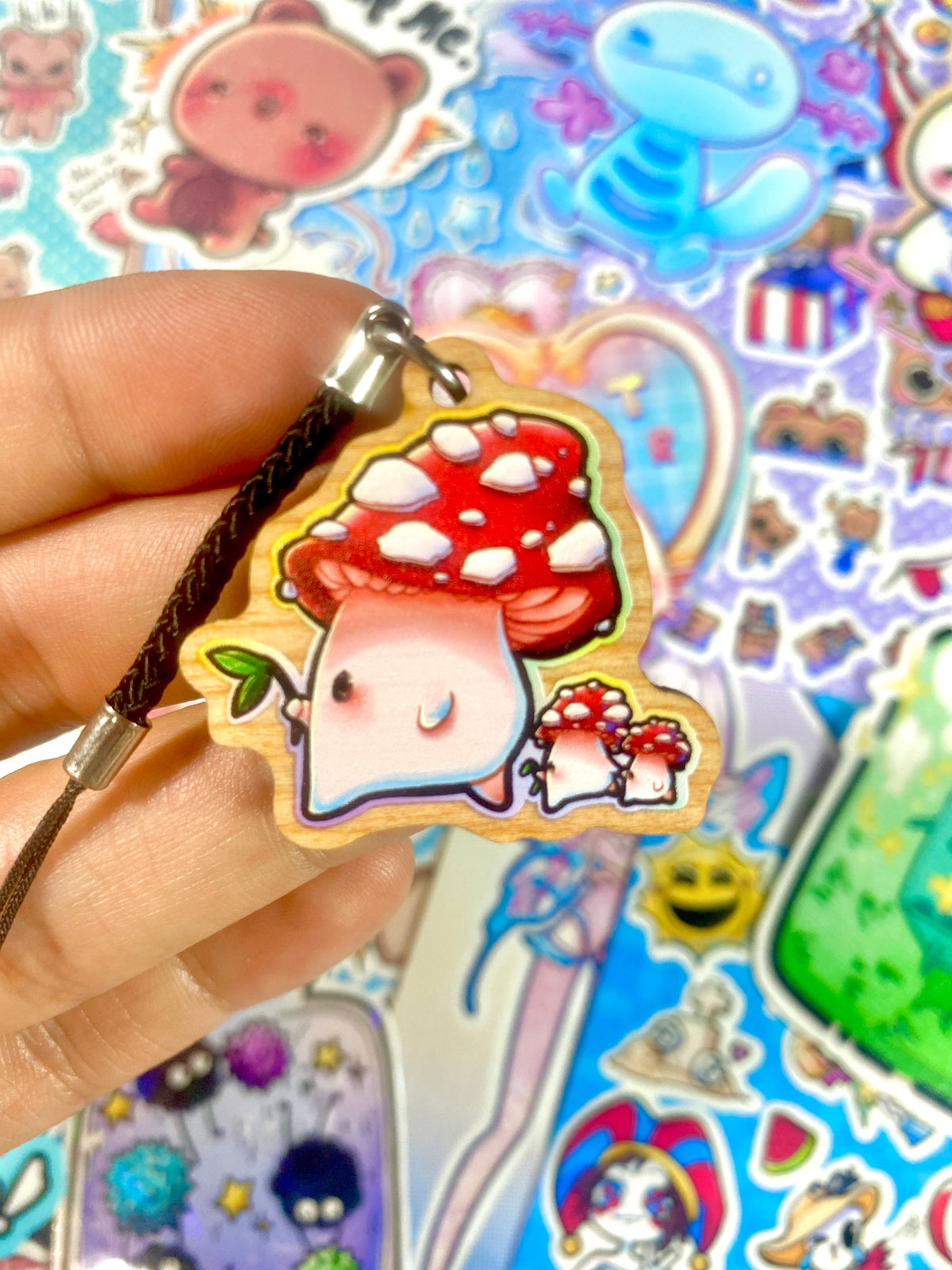 Wooden Mushroom Family Charm